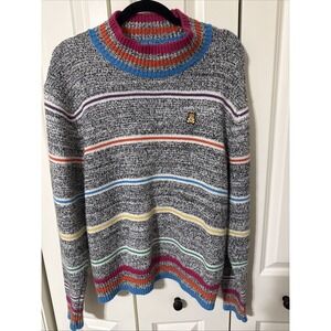 Teddy Fresh 80's Marled Striped Knit Sweater Gray Multicolor Stripes Medium